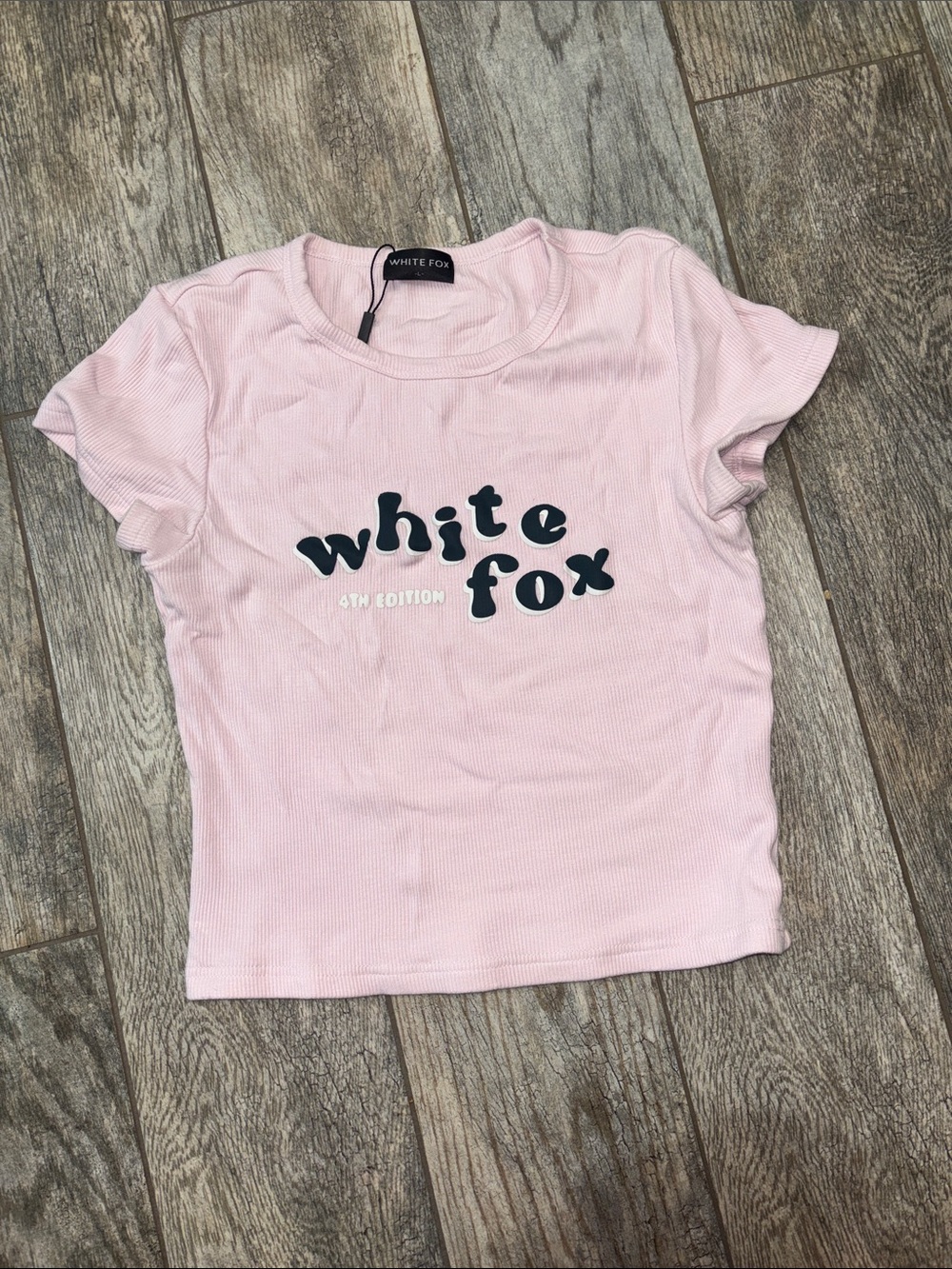 White Fox Boutique Pink Ribbed Logo Tee